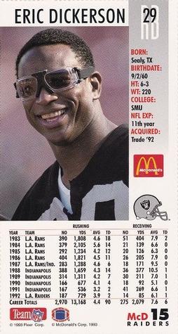 1993 GameDay McDonald's Los Angeles Raiders #15 Eric Dickerson Back