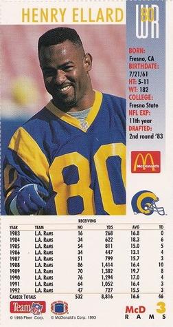 1993 GameDay McDonald's Los Angeles Rams #3 Henry Ellard Back