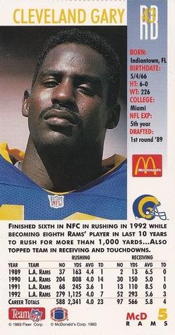 1993 GameDay McDonald's Los Angeles Rams #5 Cleveland Gary Back