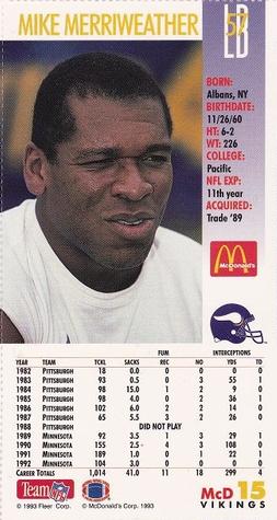 1993 GameDay McDonald's Minnesota Vikings #15 Mike Merriweather Back