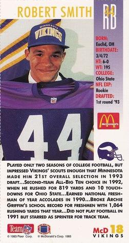 1993 GameDay McDonald's Minnesota Vikings #18 Robert Smith Back