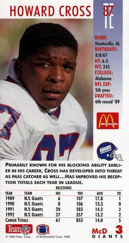 1993 GameDay McDonald's New York Giants #3 Howard Cross Back