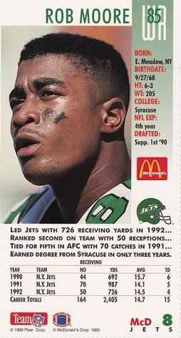 1993 GameDay McDonald's New York Jets #8 Rob Moore Back