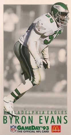 1993 GameDay McDonald's Philadelphia Eagles #4 Byron Evans Front