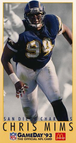 1993 GameDay McDonald's San Diego Chargers #7 Chris Mims Front