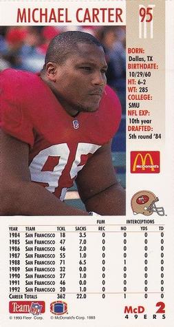 1993 GameDay McDonald's San Francisco 49ers #2 Michael Carter Back