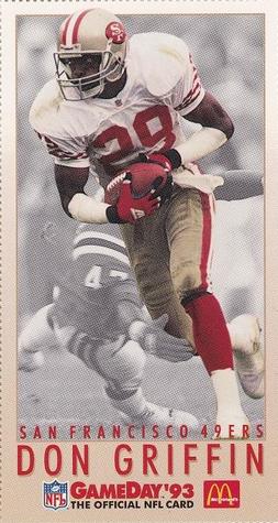 1993 GameDay McDonald's San Francisco 49ers #3 Don Griffin Front