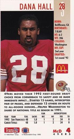 1993 GameDay McDonald's San Francisco 49ers #4 Dana Hall Back