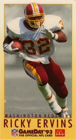 1993 GameDay McDonald's Washington Redskins #4 Ricky Ervins Front