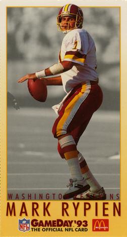 1993 GameDay McDonald's Washington Redskins #10 Mark Rypien Front
