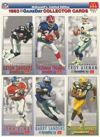 1993 GameDay McDonald's All Stars - Full Panel #1 Troy Aikman / John Elway / Barry Sanders / Deion Sanders / Sterling Sharpe /Thurman Thomas Front