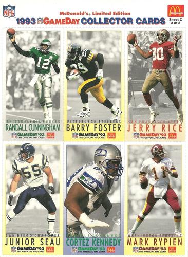 1993 GameDay McDonald's All Stars - Full Panel #3 Randall Cunningham / Barry Foster / Cortez Kennedy / Jerry Rice / Mark Rypien / Junior Seau Front