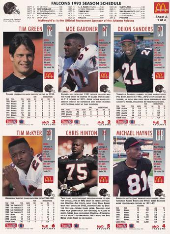 1993 GameDay McDonald's Atlanta Falcons - Full Panels #1 Deion Sanders/Moe Gardner/Tim Green/Michael Haynes/Chris Hinton/Tim McKyer Back