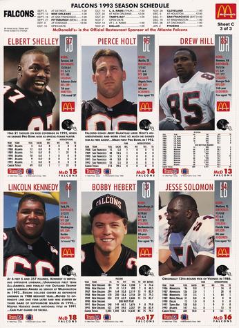 1993 GameDay McDonald's Atlanta Falcons - Full Panels #3 Drew Hill/Pierce Holt/Elbert Shelley/Jesse Solomon/Bobby Hebert/Lincoln Kennedy Back