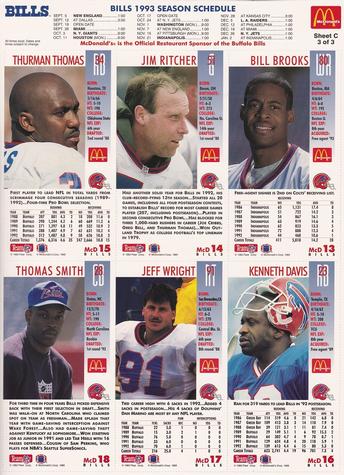 1993 GameDay McDonald's Buffalo Bills - Full Panels #3 Bill Brooks / Kenneth Davis / Jim Ritcher / Thomas Smith / Thurman Thomas / Jeff Wright (NT) Back