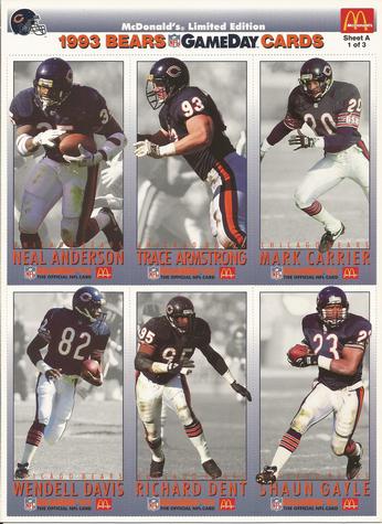 1993 GameDay McDonald's Chicago Bears - Full Panels #1 Neal Anderson / Trace Armstrong / Mark Carrier / Wendell Davis / Richard Dent / Shaun Gayle Front