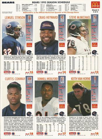 1993 GameDay McDonald's Chicago Bears - Full Panels #3 Curtis Conway / Craig Heyward / Steve McMichael / Lemuel Stinson / Keith Van Horne / Donnell Woolford Back