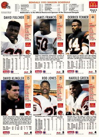 1993 GameDay McDonald's Cincinnati Bengals - Full Panels #1 Derrick Fenner / James Francis / David Fulcher / Harold Green / Rod Jones / David Klingler Back