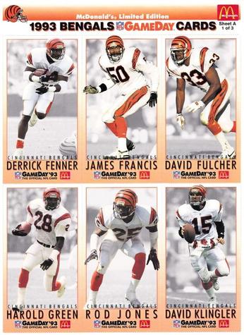 1993 GameDay McDonald's Cincinnati Bengals - Full Panels #1 Derrick Fenner / James Francis / David Fulcher / Harold Green / Rod Jones / David Klingler Front