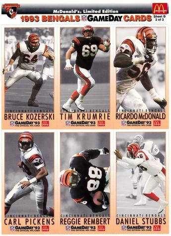 1993 GameDay McDonald's Cincinnati Bengals - Full Panels #2 Bruce Kozerski / Tim Krumrie / Ricardo McDonald / Carl Pickens / Reggie Rembert / Daniel Stubbs Front