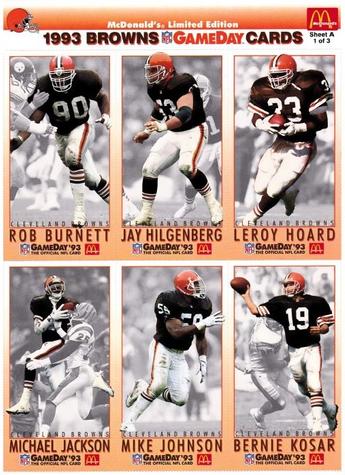1993 GameDay McDonald's Cleveland Browns - Full Panels #1 Rob Burnett / Jay Hilgenberg / Leroy Hoard / Michael Jackson (WR) / Mike Johnson / Bernie Kosar Front