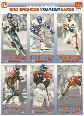 1993 GameDay McDonald's Denver Broncos - Full Panels #2 Vance Johnson / Greg Lewis (RB) / Tommy Maddox / Arthur Marshall / Shannon Sharpe / Dennis Smith Front