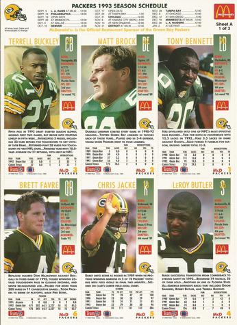 1993 GameDay McDonald's Green Bay Packers - Full Panels #1 Tony Bennett / Matt Brock / Terrell Buckley / LeRoy Butler / Brett Favre / Chris Jacke Back