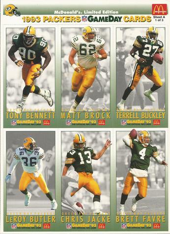 1993 GameDay McDonald's Green Bay Packers - Full Panels #1 Tony Bennett / Matt Brock / Terrell Buckley / LeRoy Butler / Brett Favre / Chris Jacke Front