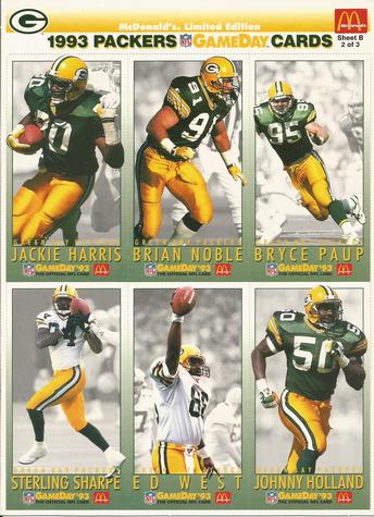 1993 GameDay McDonald's Green Bay Packers - Full Panels #2 Jackie Harris / Johnny Holland / Brian Noble / Bryce Paup / Sterling Sharpe / Ed West Front