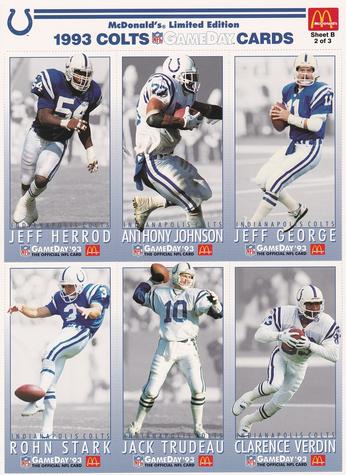 1993 GameDay McDonald's Indianapolis Colts - Full Panels #2 Jeff George / Jeff Herrod / Anthony Johnson / Rohn Stark / Jack Trudeau / Clarence Verdin Front