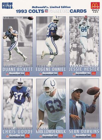 1993 GameDay McDonald's Indianapolis Colts - Full Panels #3 Duane Bickett / Eugene Daniel / Sean Dawkins / Chris Goode / Jessie Hester / Kirk Lowdermilk Front