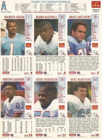 1993 GameDay McDonald's Houston Oilers - Full Panels #2 Bruce Matthews / Bubba McDowell / Warren Moon / Mike Munchak / Eddie Robinson / Webster Slaughter Back