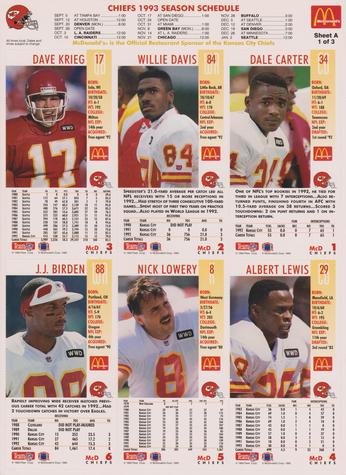 1993 GameDay McDonald's Kansas City Chiefs - Full Panels #1 J.J. Birden / Dale Carter / Willie Davis (WR) / Dave Krieg / Albert Lewis / Nick Lowery Back