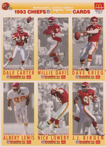1993 GameDay McDonald's Kansas City Chiefs - Full Panels #1 J.J. Birden / Dale Carter / Willie Davis (WR) / Dave Krieg / Albert Lewis / Nick Lowery Front