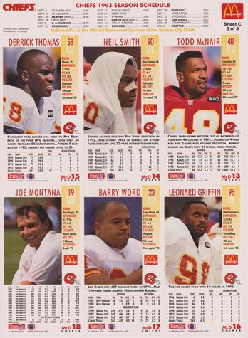 1993 GameDay McDonald's Kansas City Chiefs - Full Panels #3 Leonard Griffin / Todd McNair / Joe Montana / Neil Smith / Derrick Thomas / Barry Word Back