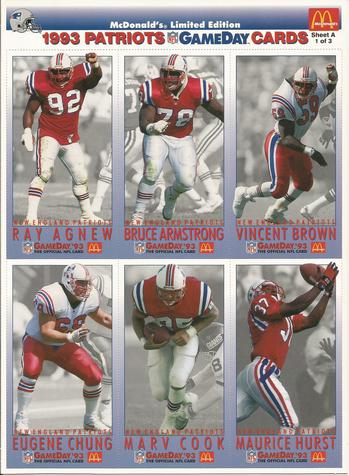 1993 GameDay McDonald's New England Patriots - Full Panels #1 Ray Agnew / Bruce Armstrong / Vincent Brown (LB) / Eugene Chung / Marv Cook / Maurice Hurst Front