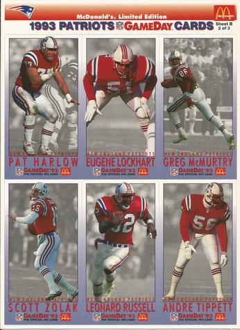 1993 GameDay McDonald's New England Patriots - Full Panels #2 Pat Harlow / Eugene Lockhart / Greg McMurtry / Leonard Russell / Andre Tippett / Scott Zolak Front