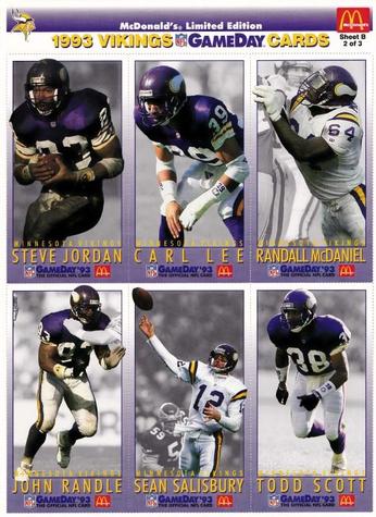 1993 GameDay McDonald's Minnesota Vikings - Full Panels #2 Steve Jordan / Carl Lee / Randall McDaniel / John Randle / Sean Salisbury / Todd Scott Front