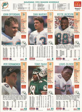 1993 GameDay McDonald's Miami Dolphins - Full Panels #2 Keith Jackson / Dan Marino / John Offerdahl / Louis Oliver / Tony Paige / Pete Stoyanovich Back
