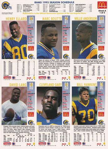1993 GameDay McDonald's Los Angeles Rams - Full Panels #1 Willie Anderson / Marc Boutte / Henry Ellard / Cleveland Gary / Bill Hawkins / David Lang Back