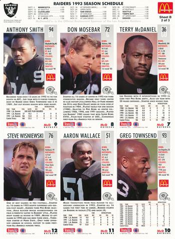 1993 GameDay McDonald's Los Angeles Raiders - Full Panels #2 Terry McDaniel / Don Mosebar / Anthony Smith / Greg Townsend / Aaron Wallace / Steve Wisniewski Back