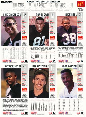 1993 GameDay McDonald's Los Angeles Raiders - Full Panels #3 Patrick Bates / Nick Bell / Tim Brown / Eric Dickerson / Jeff Hostetler / James Lofton Back