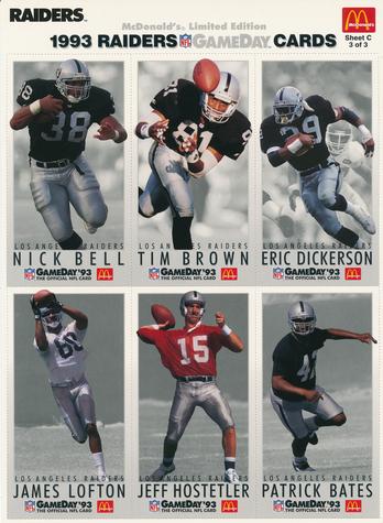 1993 GameDay McDonald's Los Angeles Raiders - Full Panels #3 Patrick Bates / Nick Bell / Tim Brown / Eric Dickerson / Jeff Hostetler / James Lofton Front