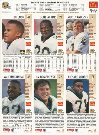 1993 GameDay McDonald's New Orleans Saints - Full Panels #1 Morten Andersen / Gene Atkins / Toi Cook / Richard Cooper / Jim Dombrowski / Vaughn Dunbar Back