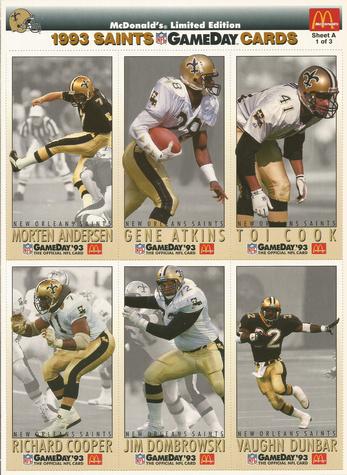 1993 GameDay McDonald's New Orleans Saints - Full Panels #1 Morten Andersen / Gene Atkins / Toi Cook / Richard Cooper / Jim Dombrowski / Vaughn Dunbar Front
