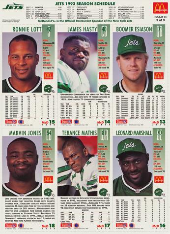 1993 GameDay McDonald's New York Jets - Full Panels #3 Boomer Esiason / James Hasty / Marvin Jones (LB) / Ronnie Lott / Leonard Marshall / Terance Mathis Back