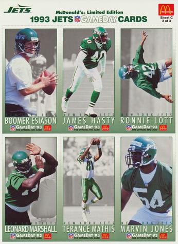 1993 GameDay McDonald's New York Jets - Full Panels #3 Boomer Esiason / James Hasty / Marvin Jones (LB) / Ronnie Lott / Leonard Marshall / Terance Mathis Front