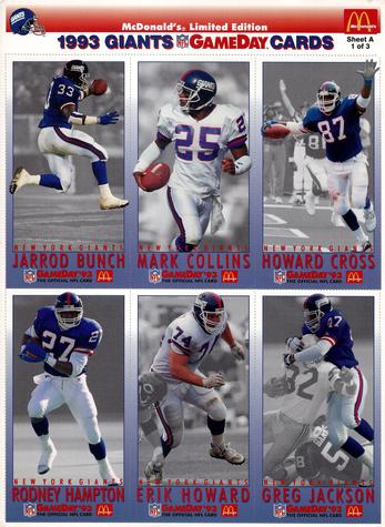 1993 GameDay McDonald's New York Giants - Full Panels #1 Jarrod Bunch / Mark Collins / Howard Cross / Rodney Hampton / Erik Howard / Greg Jackson Front