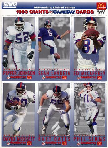 1993 GameDay McDonald's New York Giants - Full Panels #2 Pepper Johnson / Sean Landeta / Ed McCaffrey / Dave Meggett / Bart Oates / Phil Simms Front