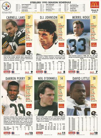 1993 GameDay McDonald's Pittsburgh Steelers - Full Panels #2 Merril Hoge / D.J. Johnson / Carnell Lake / David Little / Neil O'Donnell / Darren Perry Back
